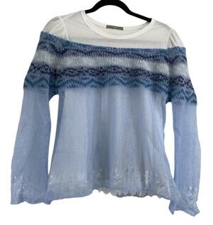 HIGH Everyday Couture Knit 2 Layer Mohair Blend Women's Sweater Size L Lace Hem